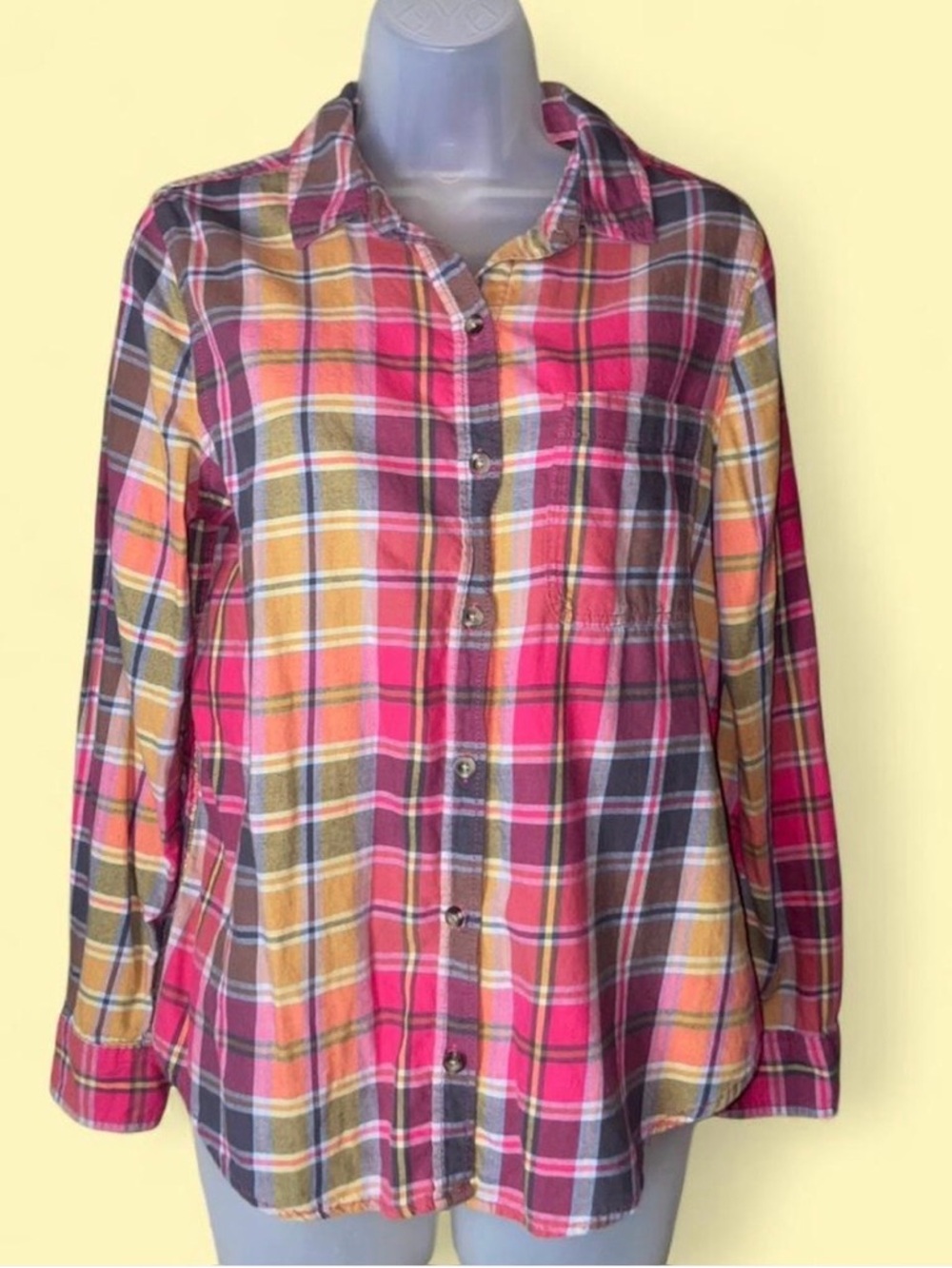 Upcycled Sonoma Rolling Stones Plaid Button-Down Shirt with rhinestones - Picture 6 of 15